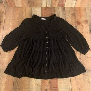 Amaryllis Black long sleeve button up blouse 1X